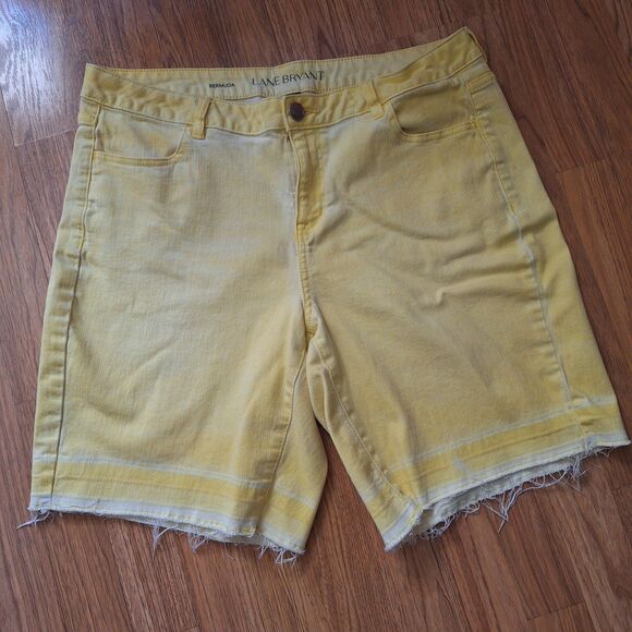 Lane Bryant Yellow Denim Bermuda Shorts Ladies Size 16 Raw Hem - Picture 1 of 12